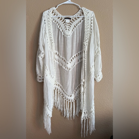 Vivid Importers Sweaters - Elegant White Crochet Cardigan